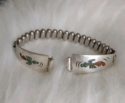 Correa de reloj nativa americana PLATA ESTERLINA E INOXIDABLE TURQUESA/CORAL Foto 1 de 4