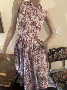 Vintage 1950s Floral Pattern Cotton Day Dress  White Pink red  Size Sm - Picture 1 of 9