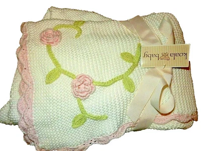 2C !WOW! NWT 30x40 KOALA BABY Cotton knit Roses Floral Sweater Baby Crib Blanket - Image 1 of 3