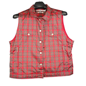 Tommy Hilfiger Vest XL Tartan Red Plaid Sleeveless Button Up Zipper Pockets - Picture 1 of 14