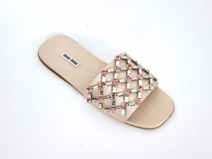 Sandalias MIU MIU Rosa Seda Cristal Slides Zapatos IT37/US6.5 NUEVAS EN CAJA - Imagen 1 de 7