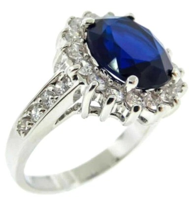 Anillo Circonita Oro Blanco Azul Ovalado Princesa Di Kate Calidad Plata Fina Talla 10 Nuevo Foto 1 de 3