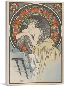 ARTCANVAS Girl with Easel 1898 Canvas Art Print by Alphonse Mucha - Picture 1 of 11