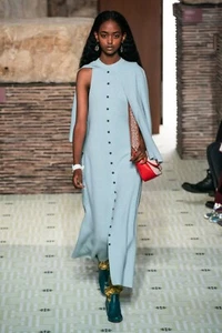 $2290 NEW RUNWAY Lanvin Cardigan Cape MAXI MIDI Dress Ice Blue SOFTEST WOOL M L - Picture 1 of 29