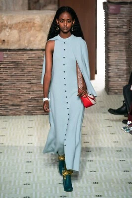 $2290 NEW RUNWAY Lanvin Cardigan Cape MAXI MIDI Dress Ice  Blue SOFTEST WOOL M L - Image 1 of 4