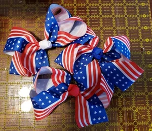 So Cute Girls BIG Boutique 5" Patriotic Flag July 4th Hair Bow BUY ME!! - Picture 1 of 1