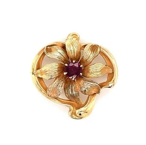Pin Reloj Art Nouveau Oro Amarillo 10k Genuino 0,38 quilates Flor de Rubí Natural (#J5621) - Imagen 1 de 6