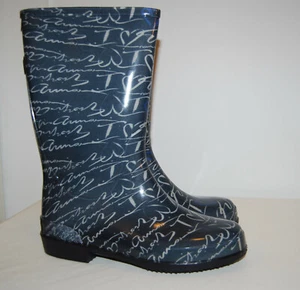 NIB Armani Junior Big Girls Wm's Blue I Love Armani Print Rain Boots US 8 EUR 39 - Picture 1 of 12