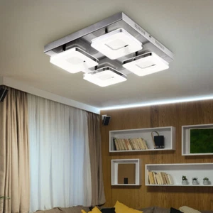 Lampada Da Soffitto 4 Fiamme Con Anello In Cromo Acciaio LED L 39Cm - Foto 1 di 11