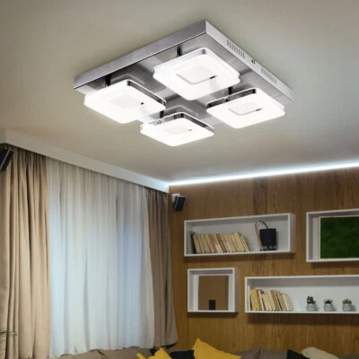 Lampada Da Soffitto 4 Fiamme Con Anello In Cromo Acciaio LED L 39Cm - Immagine 1 di 4