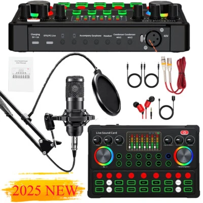 48V Condenser Microphone Set Complete Home Studio Recording Kit Mixer Condenser - Image 1 of 4