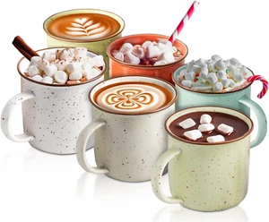 Speckled Campfire Style Mugs - Set of 6-14 Oz - Cozy Colors -Coffee Cups - Campi - Picture 1 of 6