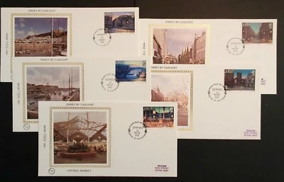 JERSEY STAMPS 1981 BENHAM SILK FIRST DAY COVERS x 5 BY GASLIGHT INSERTS (w) - Image 1 of 4