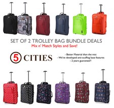 Set of 2/Twin Easyjet Ryanair Carry On Trolley Cabin Bag Hand Luggage Suitcases