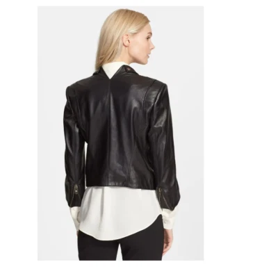 NEW, Theory 'Jotor' Leather Moto Jacket in Black - size 10 #SJ1930 - Image 1 of 4