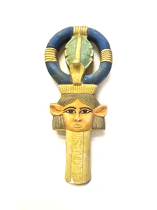 Beautiful Ankh of Goddess Hathor in Cow Form with Scarab and Cobra - Wall Decor - Picture 1 of 5