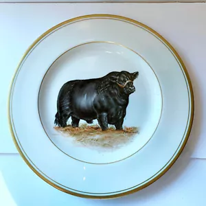 Signed Vosmansky Black Angus Bull Plate Abercrombie & Fitch Hand Painted 10.5" - Picture 1 of 2