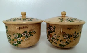 Pair of Green Tea Cups Japan Satsuma-yaki Lidded Teacup Chawan from Japan - Picture 1 of 9
