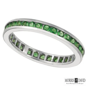 0.75 Carat Natural Tsavorite Eternity Ring Band 14K White Gold 2mm width - Picture 1 of 1