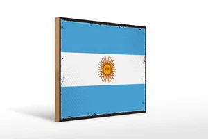 Holzschild Flagge Argentinien 40x30 cm Retro Flag Argentina Schild wooden sign - Picture 1 of 5