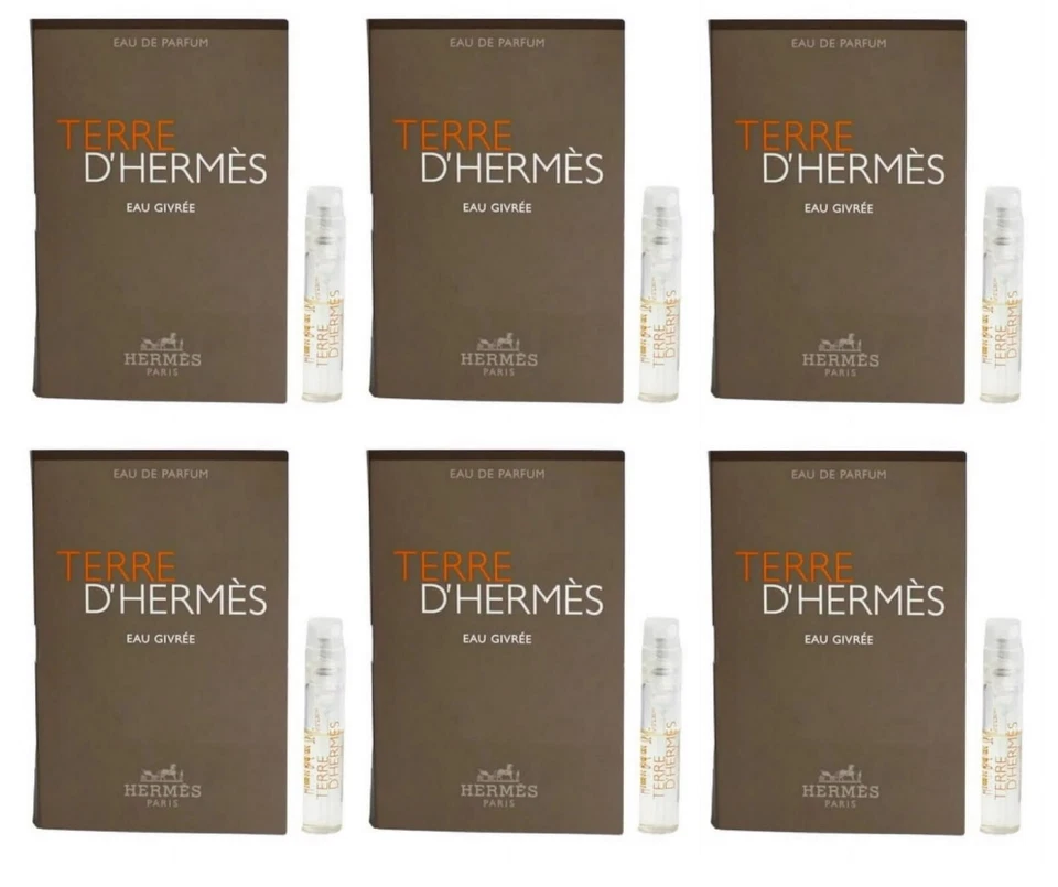 6 frascos TERRE D'HERMES EAU GIVREE Hermes Hombres 0,06 oz 2 ml Eau de Parfum Spray Foto 1 de 1
