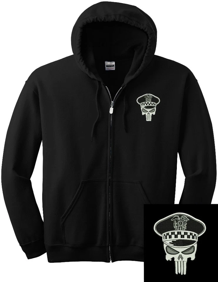Chicago Police Punisher Full Zip Sweatshirt w/ Left Chest Embroidery 9126 - Image 1 of 1