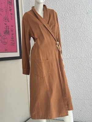 Chaqueta de trabajo antigua-marrón-beige-envoltura-tareas-abrigo-bata-de colección-ropa de trabajo-óxido- Foto 1 de 4