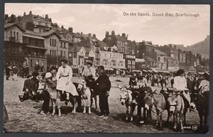 Postcard Scarborough Yorkshire donkeys On the Sands at South Bay early view - Picture 1 of 2