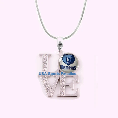 NBA Memphis Grizzlies 925 Sterling Silver Team Love Necklace W/Rhinestones Cover