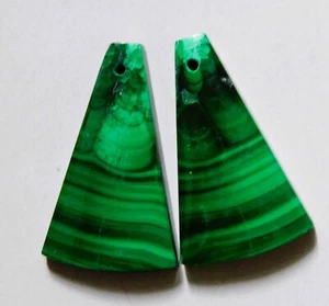 43.00 Cts Natural Malachite Drilled Cabochon Matching Pair Gemstone 28X17MM - Picture 1 of 3