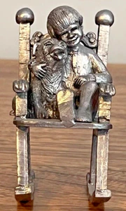 Vintage 1983 Michael Ricker Pewter Boy & Dog in Rocking Chair Signed Numbered - Picture 1 of 6