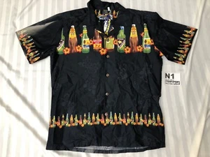Neu Palmwave Herren Hawaii Bierflaschen Hawaii Knopf kurzes Hemd schwarz Large L🔥 - Bild 1 von 10