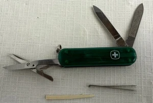 Vintage Wenger Swiss army Knife Translucent Emerald Green Mini Pocket Complete - Picture 1 of 16