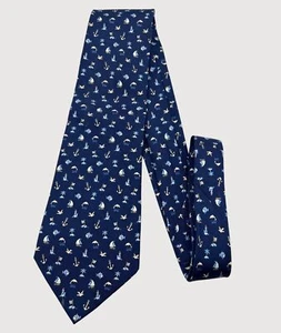 Salvatore Ferragamo Tie Mens Nautical Themed 100 Silk Blue Fish Motif Italy - Picture 1 of 7