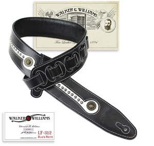 Walker & Williams LF-312 Black & White Top Grain Leather Guitar Strap w/Studs - Picture 1 of 6