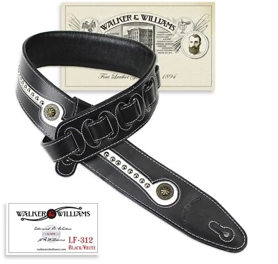Correa de guitarra Walker & Williams LF-312 de cuero de grano superior blanco y negro con lápices  Foto 1 de 4