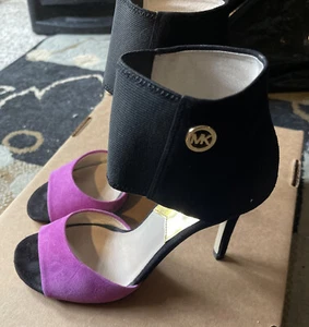 MK Michael Kors Women's Black/ Purple Suede Pumps Leather Ankle-Strap EUC - Picture 1 of 9