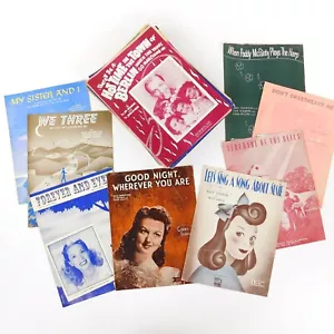 Lotto spartiti musicali vintage 6 libbre. Decorazione artistica da parete anni 40 splendida grafica incorniciata - Foto 1 di 10