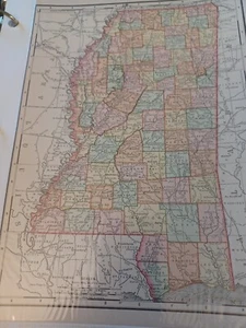 1895 Rand McNally Map of Mississippi 11 X 14 - Picture 1 of 3