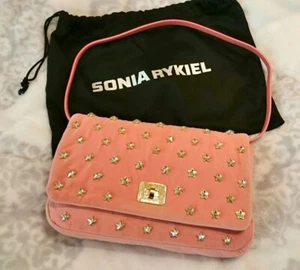 Sonia Rykiel Star Studded Shoulder Bag Purse Velour in Pink USED Mint Condition - Picture 1 of 4