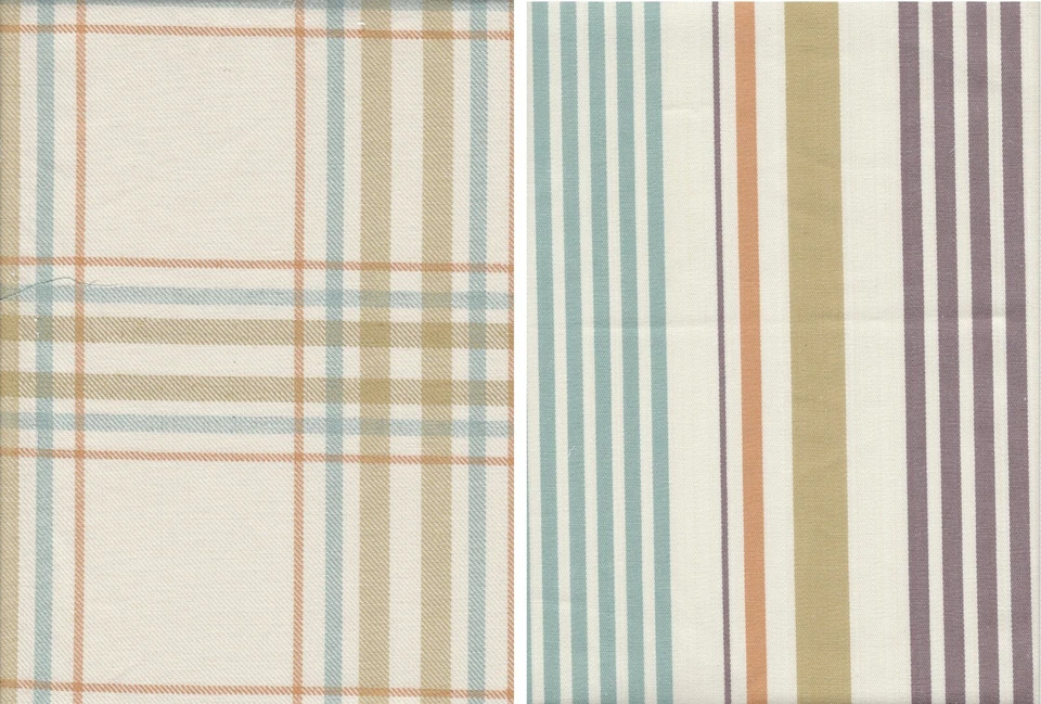 2 x Fabric Remnants Beige Stripes & Squares 34 x 32cm  55% Cotton Mix Villa Nova - Image 1 of 3