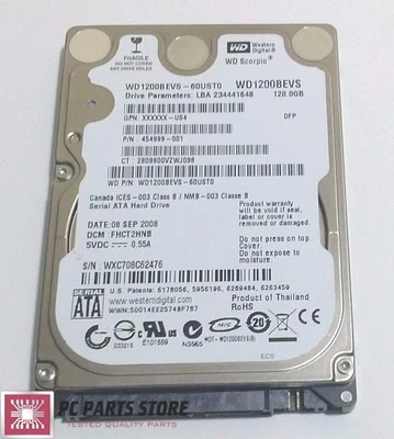 Western Digital 120GB 2.5 WD1200BEVS-60UST0 2061-701499-600 AG FOR PARTS/REPAIR - Image 1 of 4