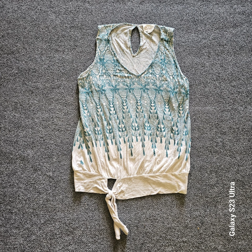 Camiseta sin mangas Deletta Anthropologie para mujer mediana azul blanco mosaico corbata elástica informal Foto 1 de 4