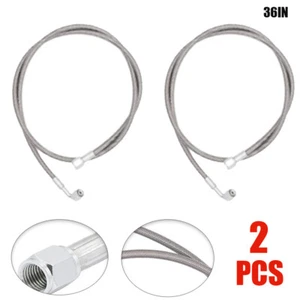 2PCS 3 AN 36" Stainless Braided TFE Brake Line Straight x 90° -3 Brake Hose New - Picture 1 of 6
