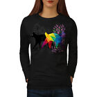 Wellcoda Cat Contrast Art Damski t-shirt z długim rękawem, zwierzę casual design