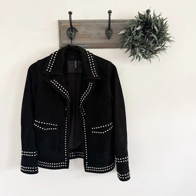 NEW Allsaints Black Suede Studded Evans Jacket XS - Image 1 of 4