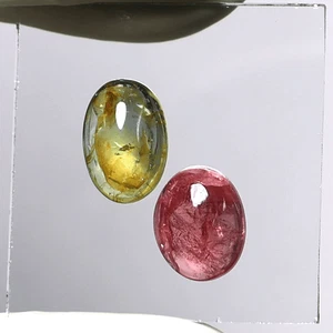 Set 2 PC Natural Tourmlaine Untreated Hi-Quality 9mm-10mm Oval Cabochon Gemstone - Picture 1 of 12