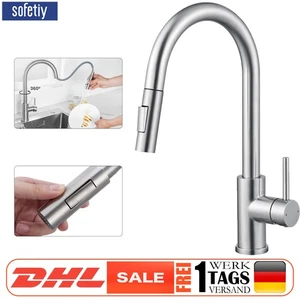 Edelstahl Küchenarmatur Wasserhahn Ausziehbar mit 2 Strahlarten Mischbatterie - Bild 1 von 10