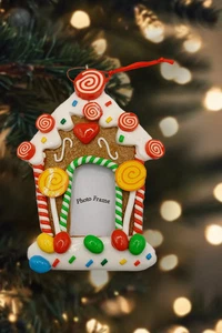 Christmas Ornament - Glossy Gingerbread Gingerbread House Frame. Wizardi Fest... - Picture 1 of 2
