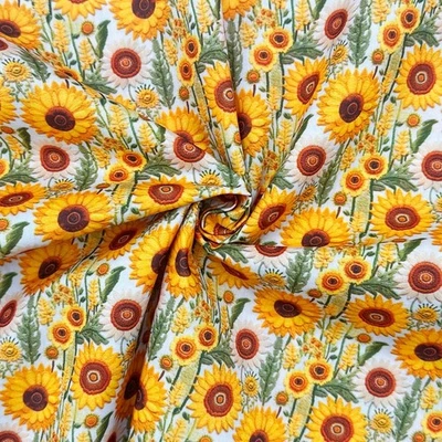 3D SUNFLOWERS Polycotton Fabric Craft Digitally Printed - 3 metres - Image 1 of 3